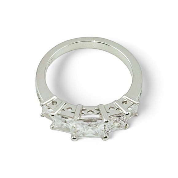 Sterling Silver 925 Clear CZ Princess Tier Ring - Picture 5 of 6